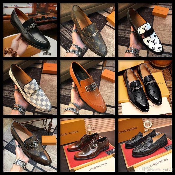

21ss 2019 luxury brands formal shoe designers men pointed toe mens dress shoes mxied color office leather men oxford formal shoes for men, Black