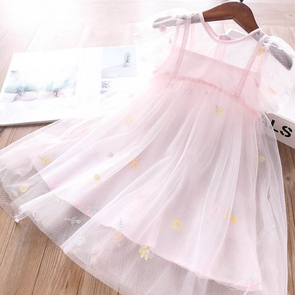 

2020 summer girls embroidered leaf dress children's clothing wholesale, Red;yellow