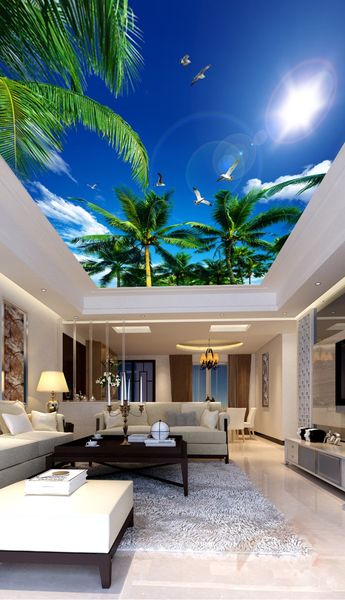 

custom any size 3d wall mural wallpaper for bedroom walls modern green tree blue sky white clouds seagull ceiling mural