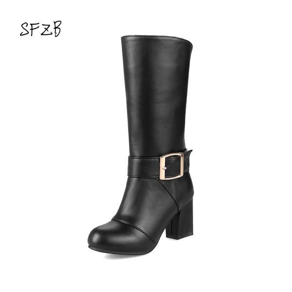

sfzb black red white fashion women boots round toe zipper ladies boots square heel autumn winter big size