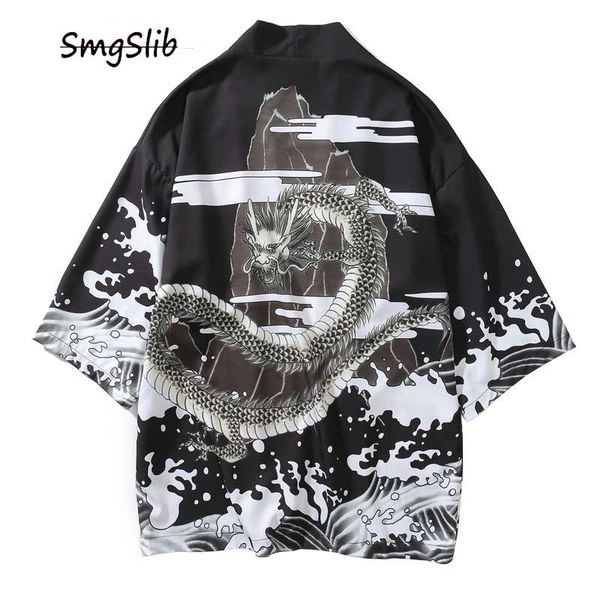 

2020 japanese dragon printed kimono haori jackets men japan style harajuku cardigan jackets male casual streetwear outerwear, Black;brown