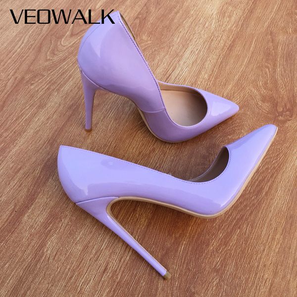 

veowalk classic design women pointed toe high heel shoes elegant ladies fashion slip on pumps woman stilettos light purple, Black