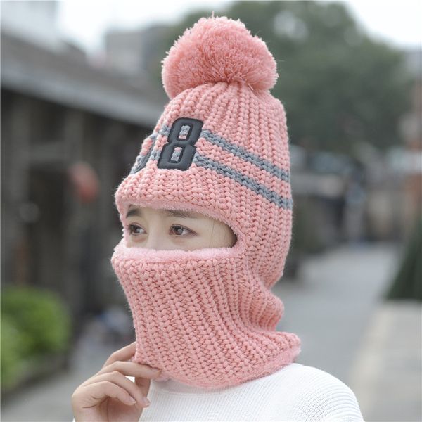 

selling multi functional knitted cap balaclava mask winter wool hats for women beanies thick mask pom poms skullies hat, Blue;gray