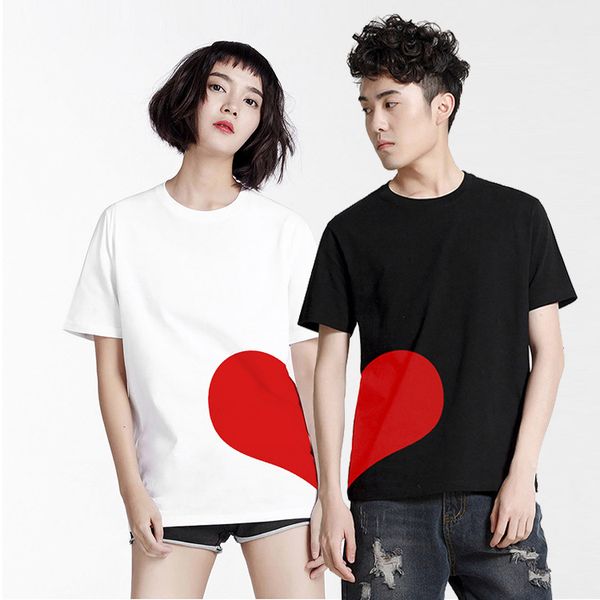 

2018 новый стиль день святого валентина сердце футболка лучший друг пары красный персик сердце с коротким рукавом шикарная базовая рубашка л, White;black