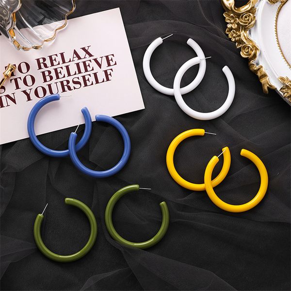 

vivilady 925 silver needle c shape colorful acrylic women hoop earrings minimalist style big circle jewelry brincos, Golden;silver