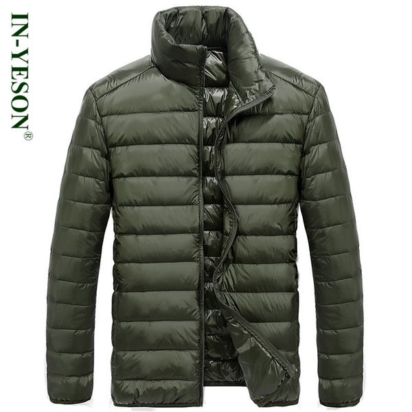 

in-yeson brand ultra light duck down coat men fashion simple design stand collar autumn winter white down jacket men parkas big, Black