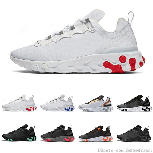 

реагировать element 55 кроссовки для мужчин женщины лучшие качества тройной черный белый solar red metallic gold fashion mens тренеров спорт