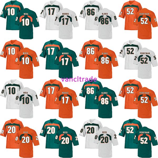 

2019 ncaa football miami hurricanes 10 mira 17 morris 86 njoku 52 perryman 20 reed jerseys, Black;red