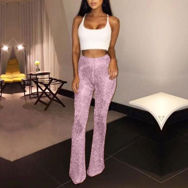 

women flare pants sparkling high waist pack hip stretch crochet pants casual trousers softener clothing new 2019, Black;white