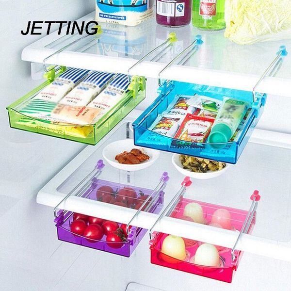 

jetting fridge storage rack with layer partition refrigerator plastic storage holder pull-out drawer organizer bathroom shelves