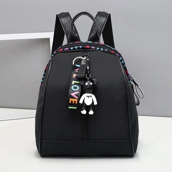 

durable zipper closure women backpack oxford cloth ribbon pendant cosmetic storage adjustable strap large capacity rucksack