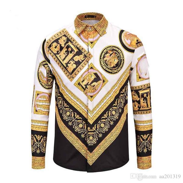 

2019harajuku medusa camisa social masculina fashion brand vintage floral casual shirt men's long sleeve shirt, White;black