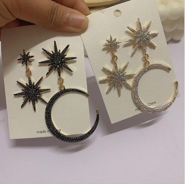 

women earrings female asymmetric star moon earrings 2020 new temperament, Silver