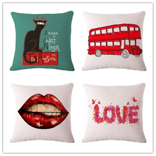 

vermilion border bus kitty cotton flax pillow back cushion cushion can customized heat sell