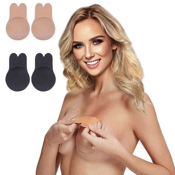 

1 pair women breast lift tape reusable push up bra tape invisible silicone bralette strapless adhesive nipple cover, Red;black