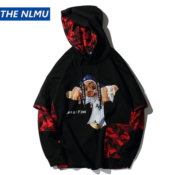 

2019 men's patchwork hoodies streetwear camouflage sweatshirt harajuku color block hoodie fashion autumn male hz214, Black