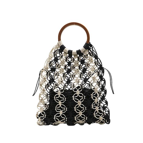

womens hollowing out bucket bag women hand-woven straw travel messenger bag ladies bohemian style shoulder hangbags female