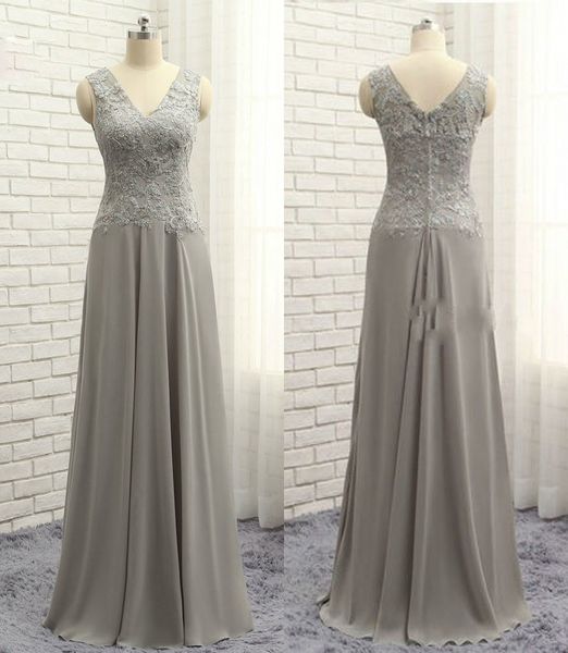 

modern sliver v neck mother of the bride groom dresses chiffon backless applique lace sleeveless long evening formal gowns, Black;red