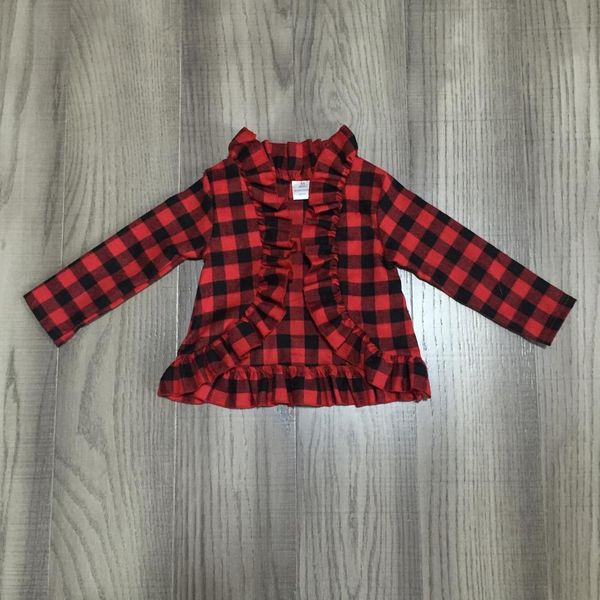 

spring/winter baby girls clothes children red black plaid cardigan cotton button ruffle boutique outfits kids wear, White