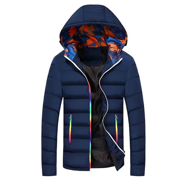 

autumn and winter men's padded hoods solid color leisure feather cotton-padded jacket youth size joker cotton-padded men, Black