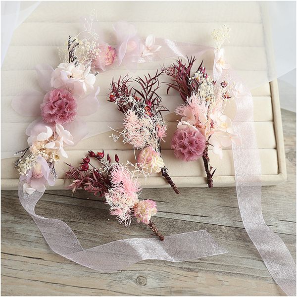 

bride's wedding headdress fairy beauty flower headbands hairpins sets sweet pink flower headdress wedding hair ornament, Golden;white