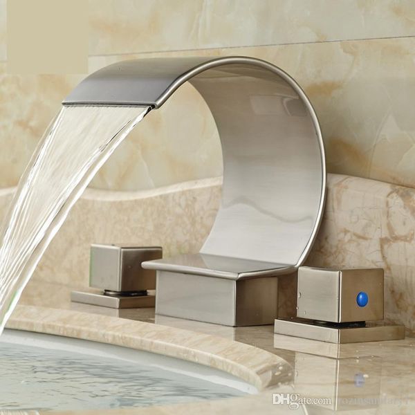 

dual square handles bathroom basin faucet deck mounted sink mixer nickel brushed