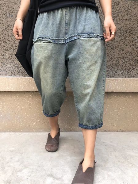 

blue, gray haroun pants female western style leisure elastic waist jeans bk4596