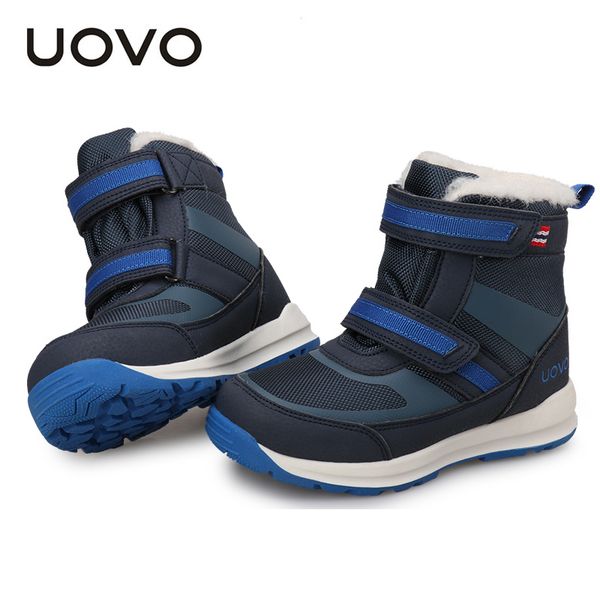 

boys water-resistant ankle boots uovo brand high casual shoes children plush lining anti-skid winter hiking botas size 30-37, Black;grey