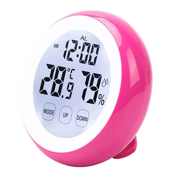 

round multi-function bedside temperature humidity touch alarm clock