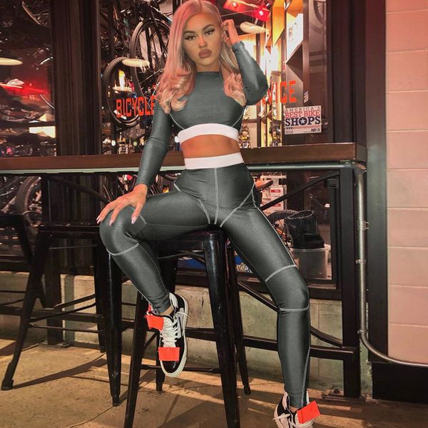 

women long sleeves crop tight pants running suits 2 pcs sports suits autumn yoga fitness training sets high elastic, Black;blue