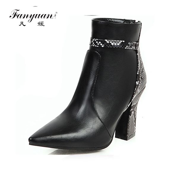 

fanyuan new plus size 32-43 patchwprk pointed toe fashion shoes woman party high heels autumn winter ankle boots women, Black