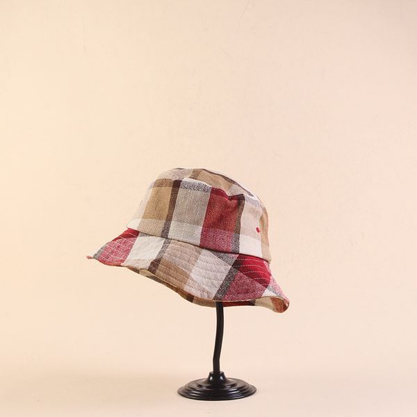 

2019 the new style joker cotton plaid bucket hat fisherman hat outdoor travel sun cap hats for women 0158, Blue;gray