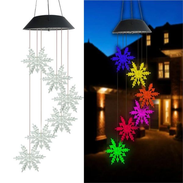 Campanelli eolici mobili solari a LED che cambiano colore Campanelli eolici a forma di fiocco di neve impermeabili che cambiano colore della luce per casa/festa/notte/giardino