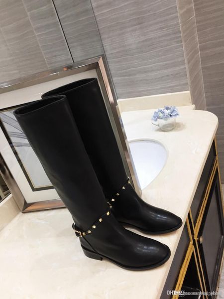 

fashion designer women's classic black studded knight boots winter trendy fashion dress shoes women's platform sports casual shoes