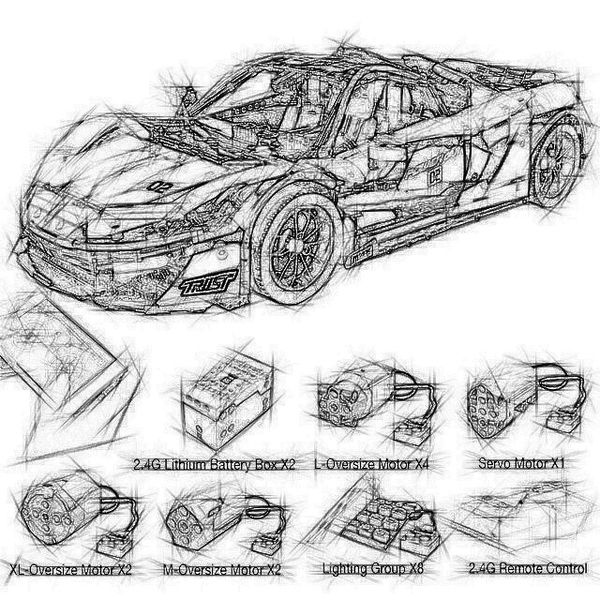 

1 to 8 ratio 13090 technic erie mclaren p1 orange racing car et app rc model building block power motor function toy 20087