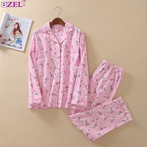 

winter pajamas women 100% cotton wool pijamas pink floral long sleeve pyjamas womens pijama mujer pajama set trousers sleepwear, Blue;gray