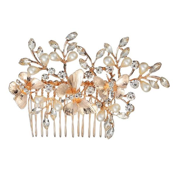 

fxmimior gold flower wedding hair accessories hair clip comb bridal piece wedding headband crystal pearls headpiece