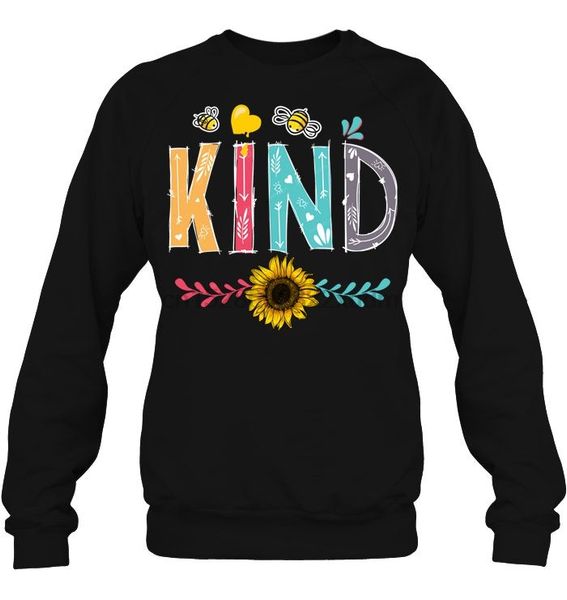 

men hoodie kind sunflower bee kind women streetwear, Black