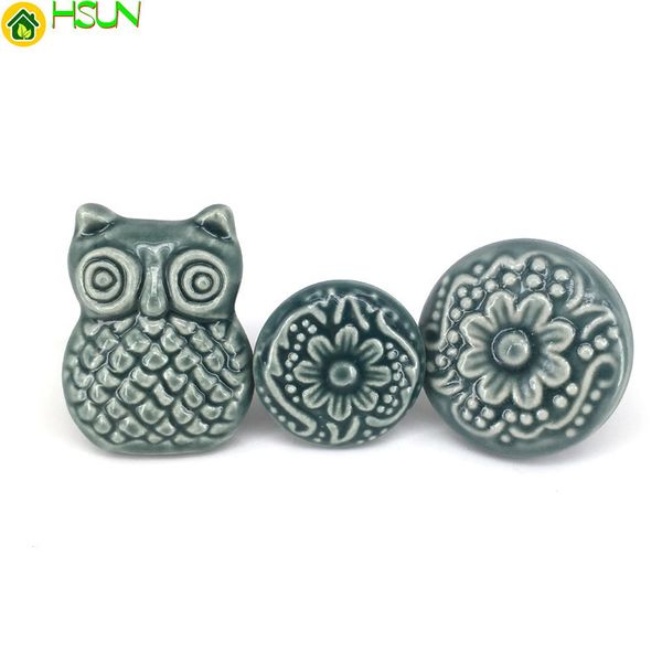 2019 Cute Children Bedroom Porcelain Knobs Dark Green Knob Drawer