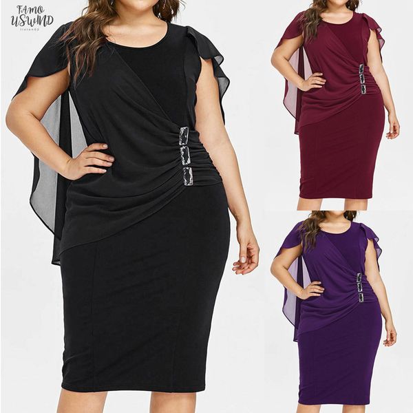 

plus size summer dress for women ladies casual solid chiffon dresses o neck chiffon sleeveless high waist pleated vestidos femme dress, Black;gray