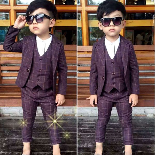 

new single breasted boys suits & blazers 3pcs coats + plaid vest +suit pants for boys wedding wear kids clothing, Blue