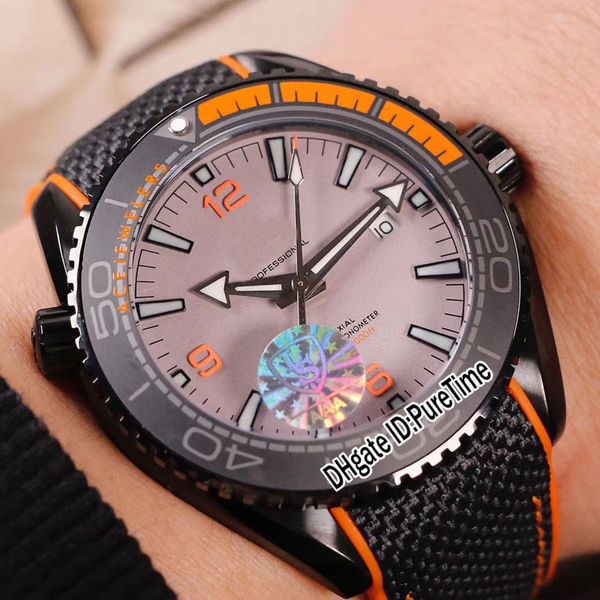 

new planet ocean 600m co-axial 215.92.44.21.99.001 pvd steel black orange ceramics bezel gray dial miyota 8215 automatic mesn watch e04b2, Slivery;brown