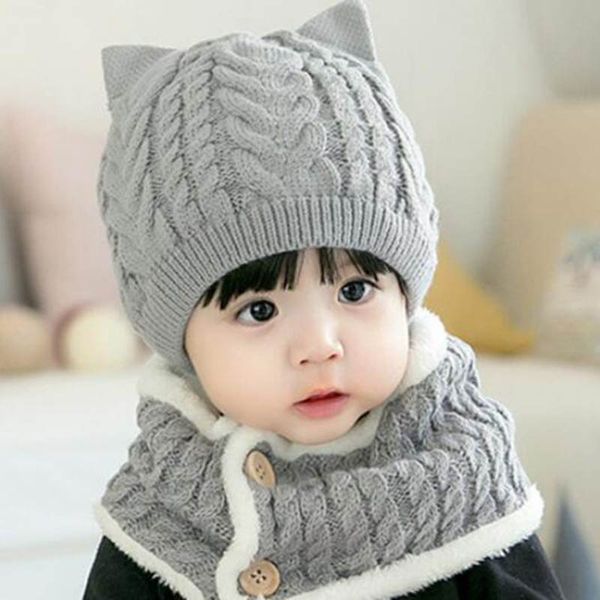

cute cat ears winter hat scarf set for kids soft thicken warm crochet knitted beanie cap neck warmer boys girls bonnet hat