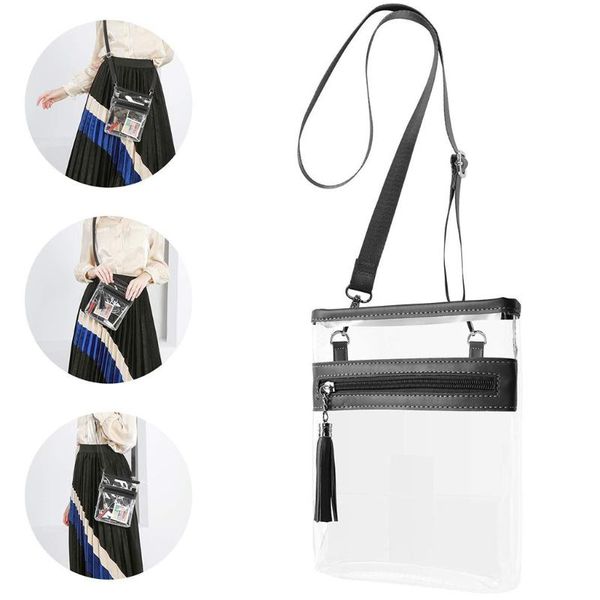

women's fashion transparent handbag tassel zipper beach shoulder bag large capacity phone messager bag jelly clear crossbody