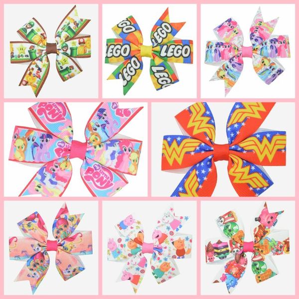 

3.1'' cartoon bow girls hair bow with clip boutique printed ribbon headwear diy wholesale  piece, Slivery;white