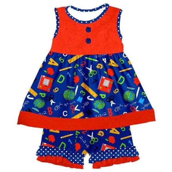 

синий красный рукав туника топ с рюшами короткие комплекты детской одежды, White