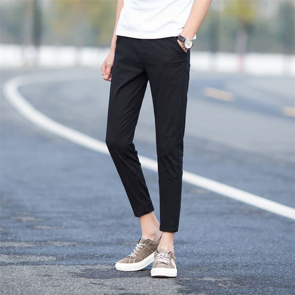 

men's pants summer casual cotton versatile feet capri-pants, Black
