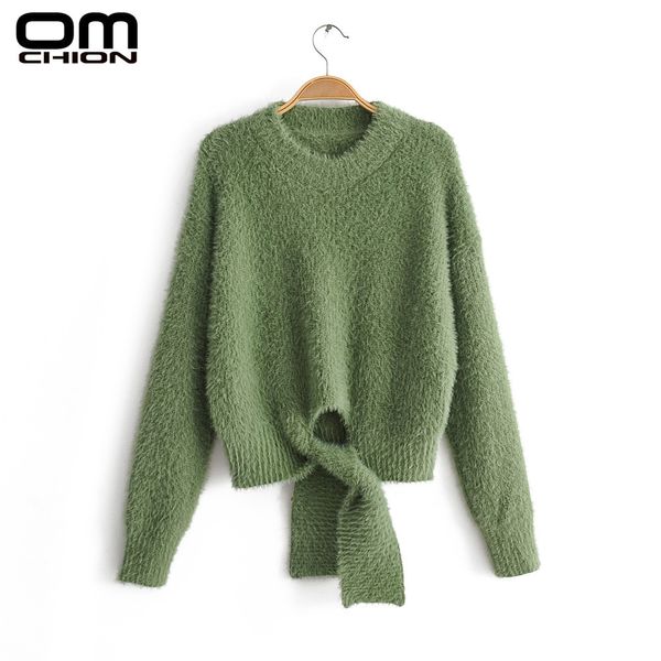 

omchion o neck mohair sweater women 2019 autumn winter korean style lace up knitwear casual loose warm pullover lmy239, White;black