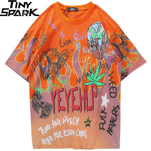 

mens hip hop t shirt fire flame graffiti streetwear tshirt harajuku 2019 summer t-shirts cotton short sleeve tees hipster, White;black