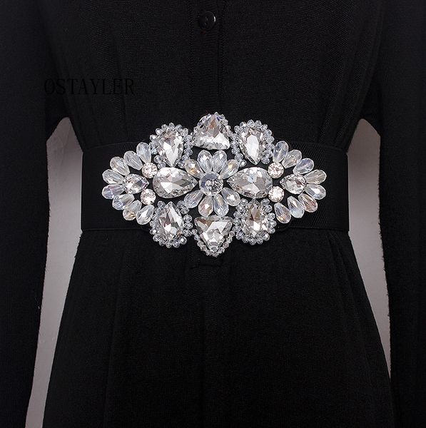

white black crystal women belt european caestus waistband belt elastic band fashion ladies luxury rhinestone beaded waist belts y191130, Slivery;black